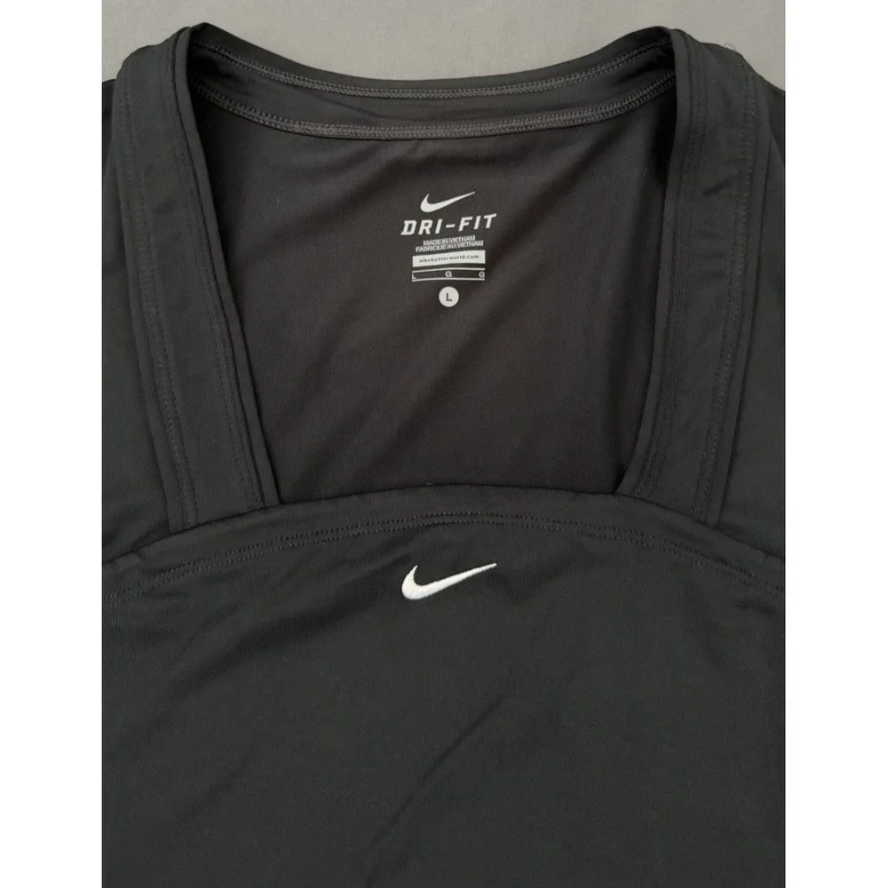 Nike Dri Fit Shirt Women Size Large Black 3/4 Sleeve Tennis Athletic Top Stretch